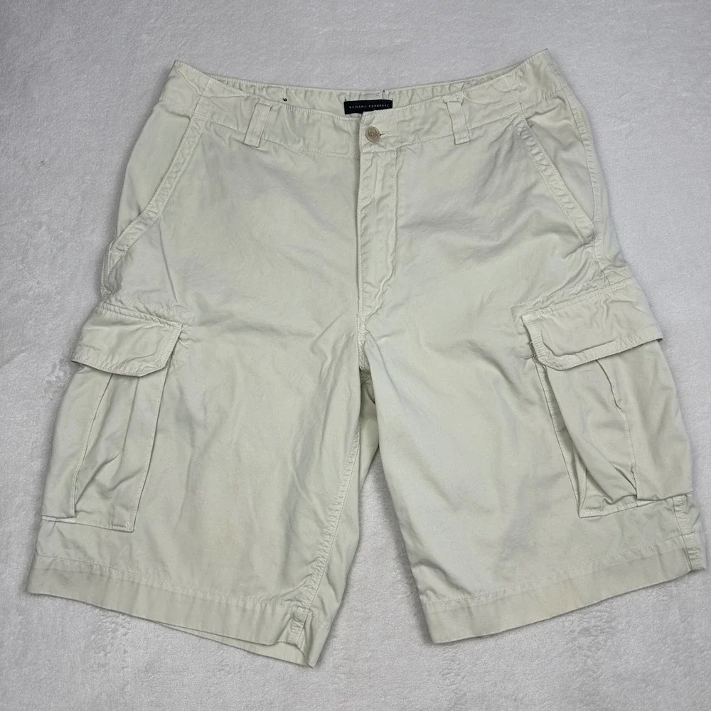 Banana Republic‎ Mens 34 Cream Off-White Cotton Utility Cargo Shorts 6-Pocket